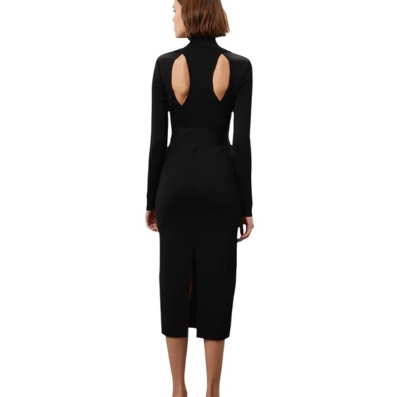 Toccin Racer Midi Dress Back Cutout Turtleneck Long Sleeves Black Ponte Knit S - Picture 1 of 10